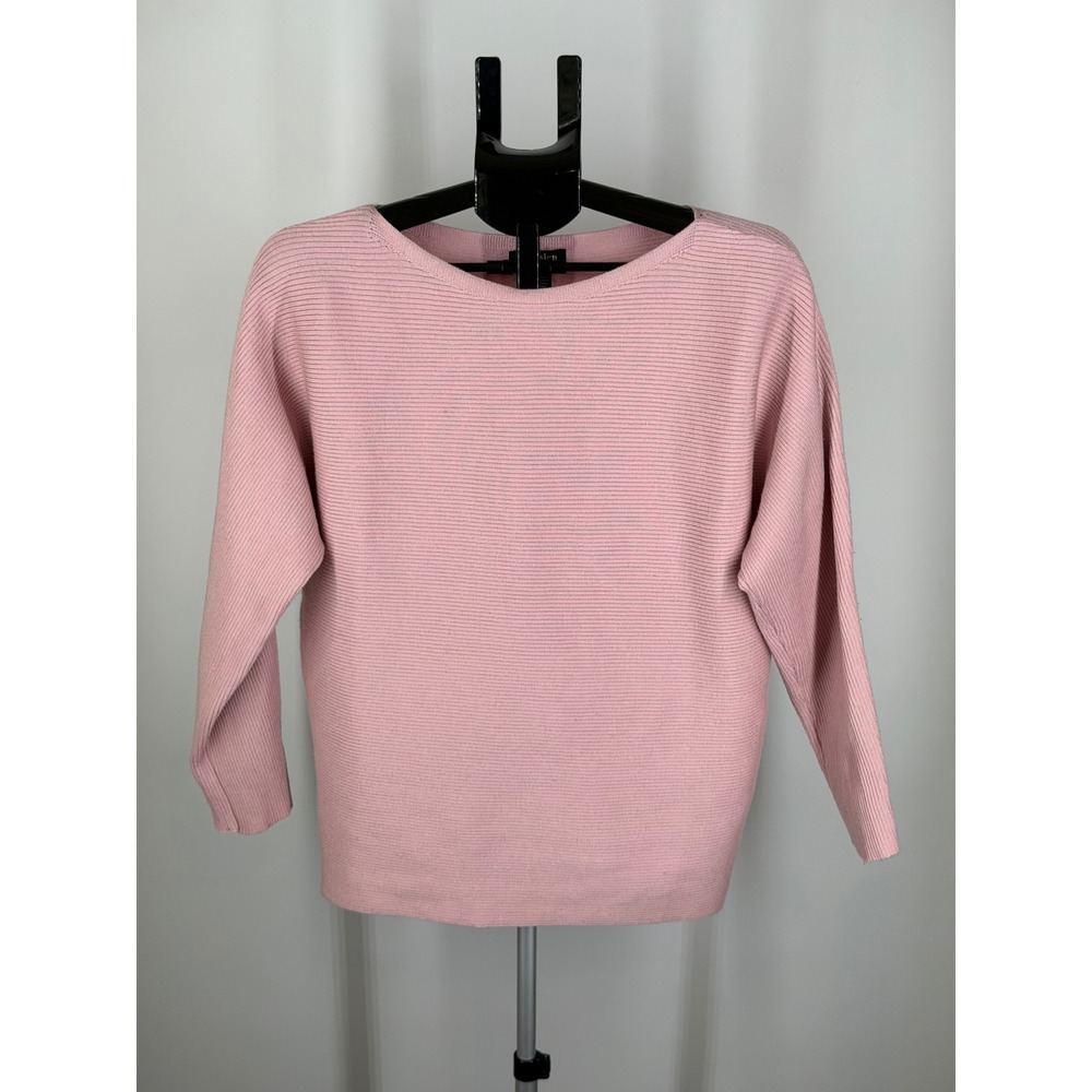 BYdesign Women XL Pink Ribbed Knit Boat Neck Long Sleeve Pullover Sweater